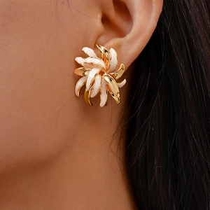 Elegant Flower Stud Earrings With Silver Earring Post Vintage Copper 18K Gold Plated Enamel Floral Jewelry For Women