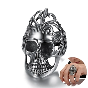 Skull Ring 316L Stainless Steel Retro Hollow Vine Pattern Gothic Punk Rock Hip Hop Jewelry For Men