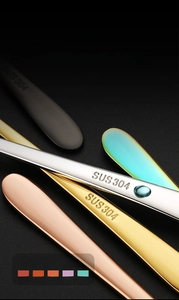 Macro shot of 304 stainless steel cutlery handles in silver gold black and rose gold