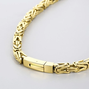 Polished gold stainless steel Byzantine chain necklace with a secure box clasp