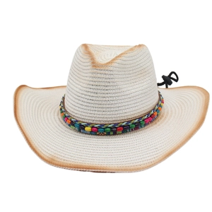 Western Cowboy Straw Hat Women Men Beaded Ethnic Band Sun Protection Beach Vacation Wide Brim Breathable