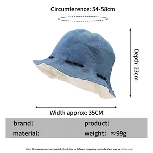 Foldable cotton bucket hat for women with drawstring design and blue denim finish