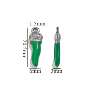 Detailed dimensions of red chili pendant with silver crown cap for DIY jewelry