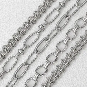 Stainless Steel DIY Chains Jewelry Making Findings For Necklace Bracelet Bag Industrial Punk Style Silver Tone Hardware