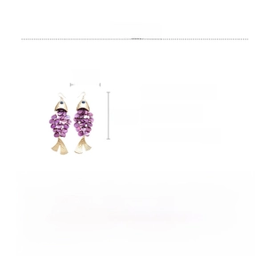 Detailed size chart and material specs for purple shell fish-shaped drop earrings