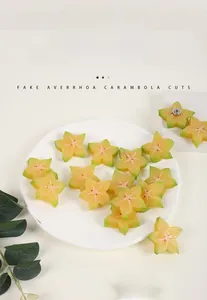 Detailed view of artificial star fruit slices with realistic star-shaped texture and colors
