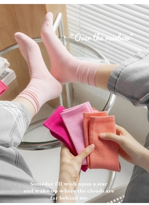 Detailed view of colorful ribbed cotton socks showing vertical knit texture and elastic cuffs