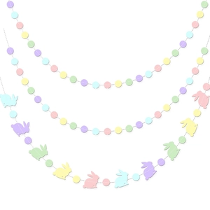 Colorful Easter bunny paper garland banner with round cards for party decoration