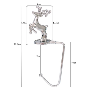 Silver reindeer stocking hanger for mantel with detailed dimensions 16.5cm total height