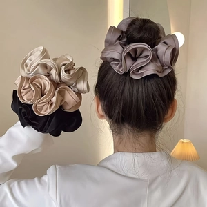 Satin Oversized Scrunchies French Vintage Pleated Satin Hair Ties High Elasticity Elegant Ruffled Headwear For Women