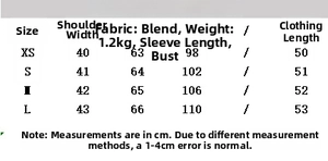 Detailed sizing chart for French vintage faux fur jacket with precise measurements