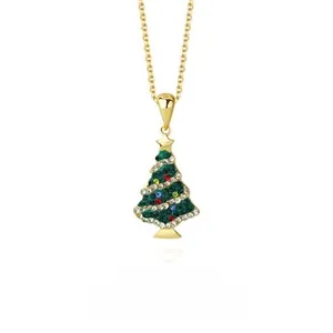 Detail view of a 925 silver Christmas tree pendant with green stone and colorful zircons