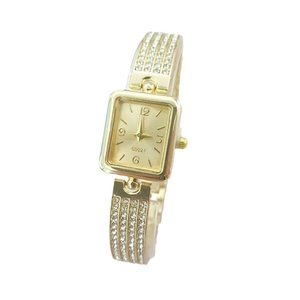 Luxurious gold square face watch with full rhinestone bracelet strap for women