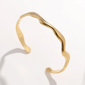 Irregular Wave Stainless Steel Bangle For Women Minimalist Adjustable Open Cuff Bracelet Modern Fashion Jewelry