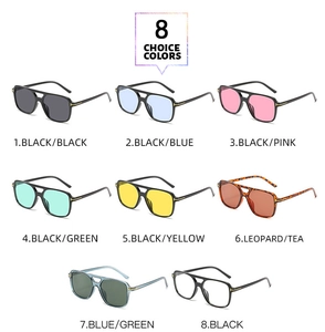 Matrix display of aviator sunglasses with T-shaped metal hinges and colorful lenses