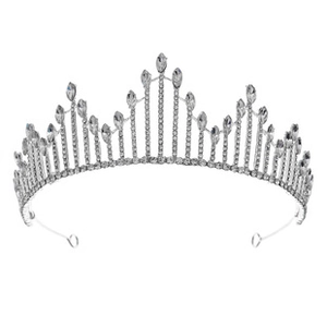 Detailed view of silver bridal crown with sparkling crystals and integrated hair combs
