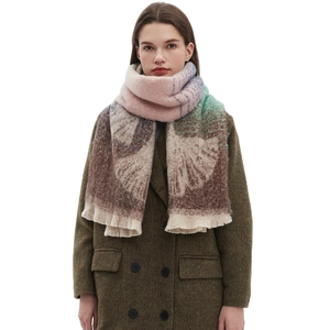 Ginkgo Leaf Scarf Shawl Polyester Jacquard Tassel Warm Winter Long Gradient Wrap For Women Elegant Fashion