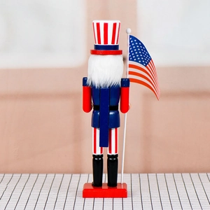 38cm wooden Uncle Sam nutcracker figurine in American flag colors for Christmas decor