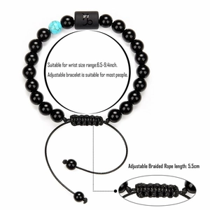 Adjustable Capricorn natural black onyx and turquoise bead bracelet for men and women