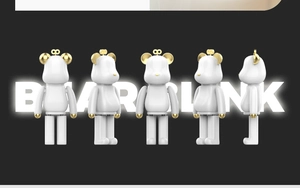 Professional 3D render of a cute white and gold bear toy doll with high gloss finish