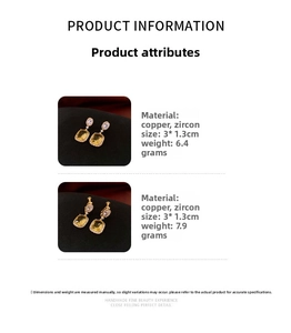 Detailed size and weight specifications for 18K gold plated square zircon earrings
