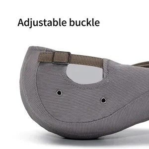Grey striped newsboy cap featuring adjustable metal buckle and breathable side eyelets