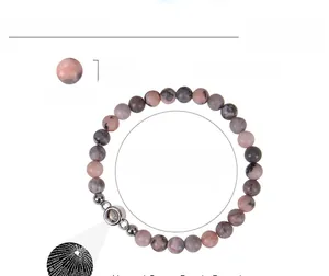 Detail view of 6mm pink zebra stone beads with weight specifications and projection charm