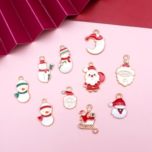 Christmas alloy enamel charms set featuring Santa Claus and snowmen for DIY jewelry making