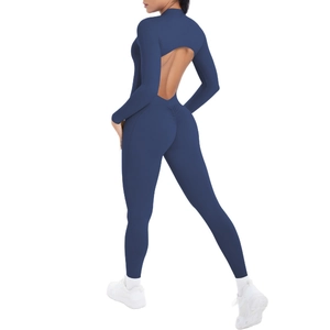 Langarm-Yoga-Jumpsuit mit Rückenausschnitt in Dunkelblau für intensives Training