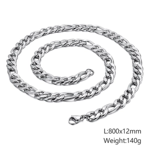 Macro view of silver stainless steel NK chain necklace 12mm wide and 800mm long
