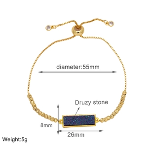 Detailed size chart for 18k gold plated bracelet with 55mm diameter and druzy stone