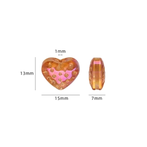 Iridescent orange pink strawberry heart glass pendant dimensions 15x13mm for DIY jewelry