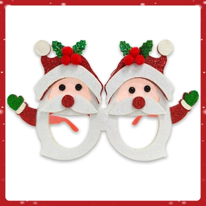 Lunettes festives en feutre Père Noël pour fêtes de Noël avec paillettes rouges et blancs