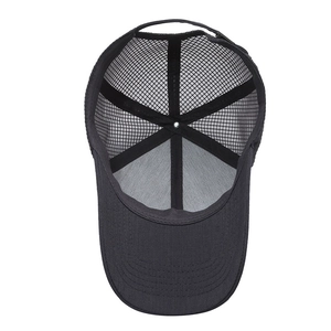 Breathable black mesh baseball trucker cap with adjustable strap for outdoor sun protection