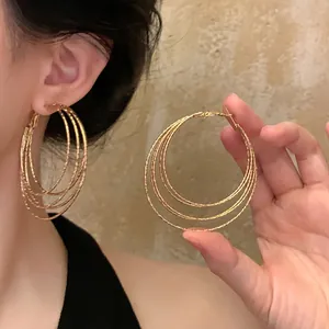 Multi Layer Geometric Hoop Earrings With 925 Sterling Silver Earring Post Minimalist Fashion Jewelry For Women