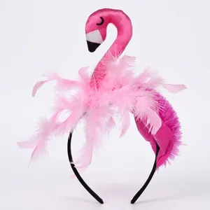 Hawaiian party flamingo headband with pink feathers and plush fabric for Halloween cosplay