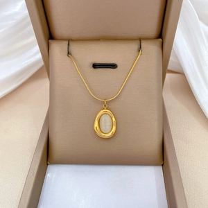 Minimalist Titanium Steel Pendant Necklace Featuring Irregular Teardrop Cat's Eye Stone Geometric Clavicle Chain For Women