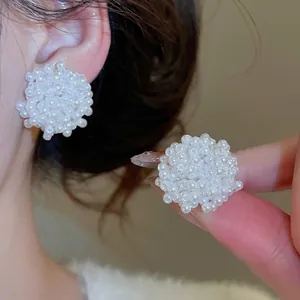 Boucles d'Oreilles En Grappe De Künstliche Perles D'Imitation Avec Tige En Argent Sterling 925 Bijoux Rétro Élégants Pour Femmes