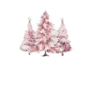 Pink watercolor Christmas tree wall stickers with silver stars for home decoration