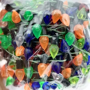 Multi-color Christmas bead garland with orange green and blue bulbs for holiday decor