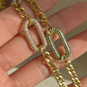 Cuban Chain Choker Necklace 18K Gold Plated Copper Micro Pave Zircon Geometric Pendant Punk Rock Style For Women Men