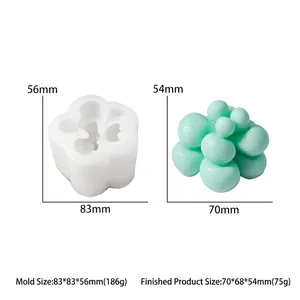 Detail view of succulent silicone mold with finished wax candle size measurements