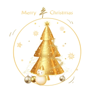 Stickers de sapin de Noël doré avec bonhomme de neige et lettrage Merry Christmas