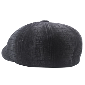 Japanese retro dark grey plaid newsboy cap in washed denim fabric for autumn and winter