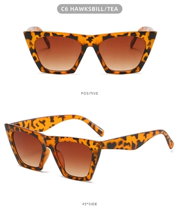 Detail view of tortoiseshell square sunglasses with tea gradient lenses from two angles