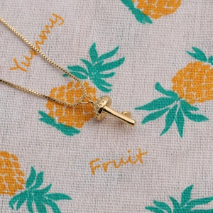 French style gold-plated necklace featuring a cute mushroom pendant on a box chain
