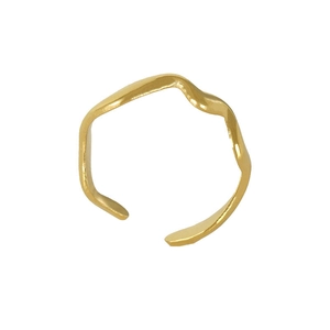 Minimalist 18K gold irregular wave ring in matte finish with adjustable open band design