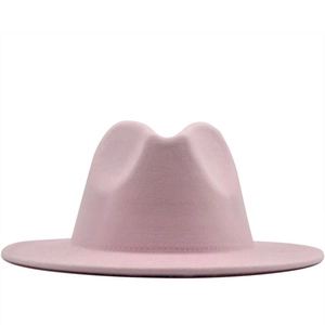 Classic wide brim wool felt fedora hat for women in light pink minimalist elegant style