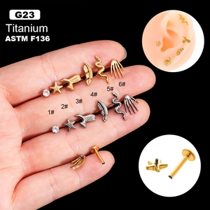 Joyas De Piercing G23 Titanio Labret Labio Cartílago Oreja Rosca Interna Estrella De Mar Serpiente Pluma Espalda Plana Mujeres