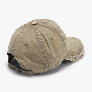 Distressed vintage washed cotton baseball cap in khaki with adjustable back strap